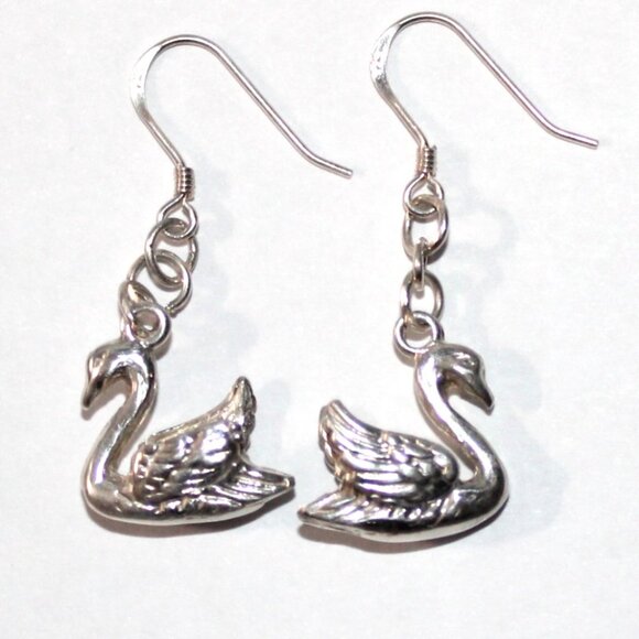 Sterling Silver 3D Swan Earrings - Picture 3 of 4